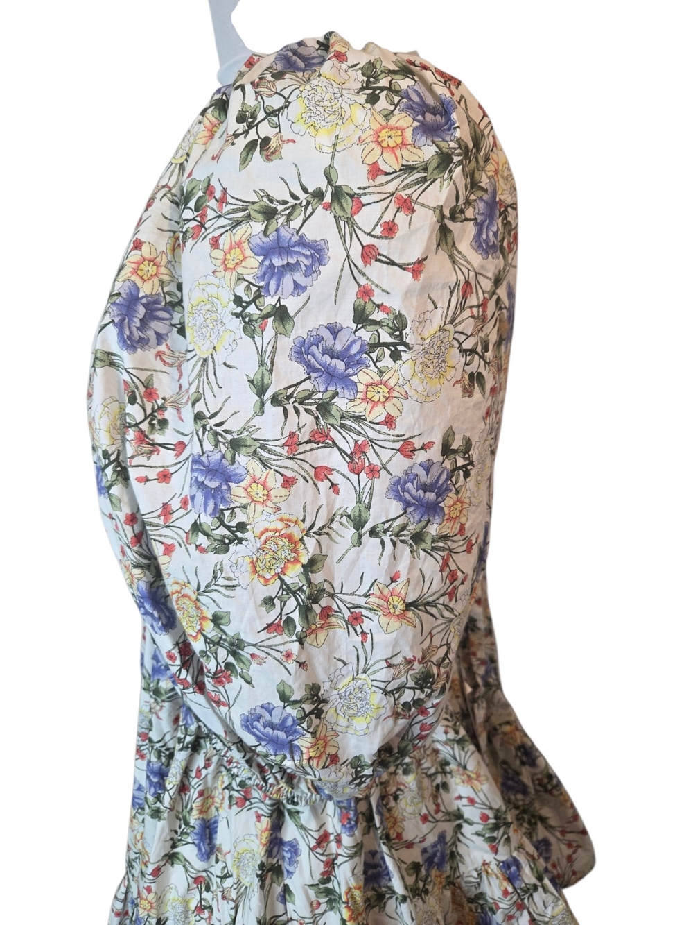Harp & Finn Mable Floral Open Back Mini Dress W/Puff Sleeves & Ruffle Women's M - Picture 5 of 16